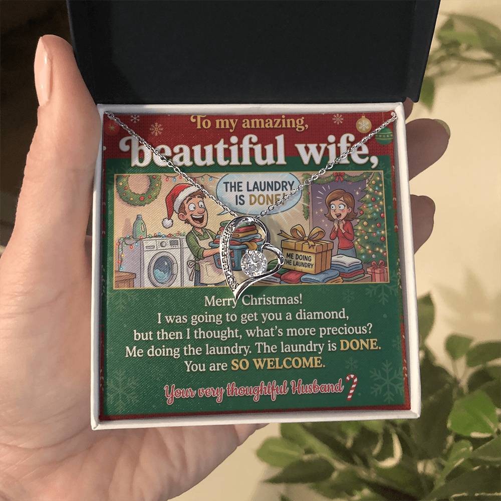 To My Wife Necklace From Husband, Funny Christmas Gift For Her, Holiday Present For Wife, Me Doing The Laundry, Love Knot Necklace-LKN50072