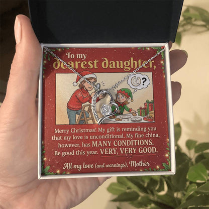 To My Daughter Necklace From Mother, Funny Christmas Gift, Unconditional Love, Holiday Present for Daughter - Love Knot Necklace-LKN99362