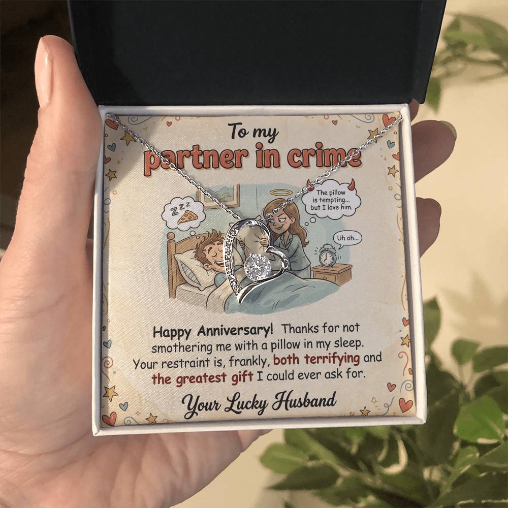 To My Partner In Crime Necklace From Husband, Funny Anniversary Gift For Wife, Love Knot Necklace-LKN96079