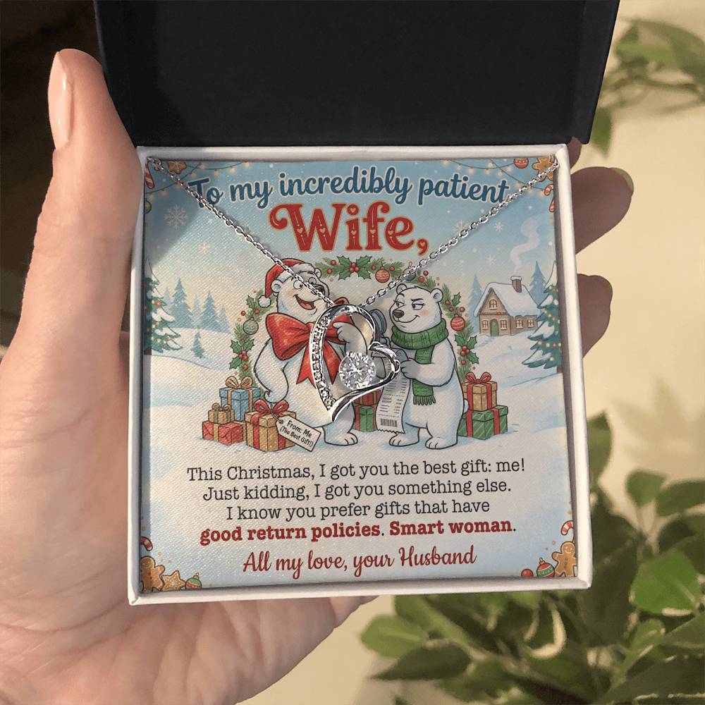 To My Wife Necklace From Husband, Funny Christmas Gift for Her, Incredibly Patient Wife, Holiday Jewelry - Love Knot Necklace-LKN77786