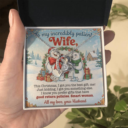 To My Wife Necklace From Husband, Funny Christmas Gift for Her, Incredibly Patient Wife, Holiday Jewelry - Love Knot Necklace-LKN77786