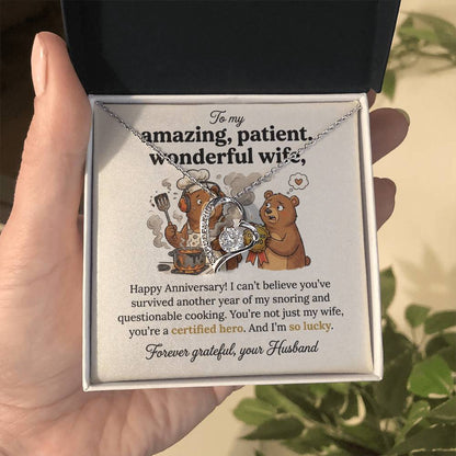To My Wife Necklace From Husband, Funny Anniversary Gift, Certified Hero Wife Present, Love Knot Necklace-LKN59487