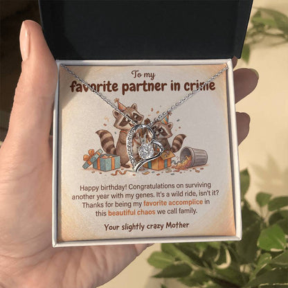 To My Partner in Crime Necklace From Mom - Happy Birthday Gift for Daughter, Funny Family Gift, Love Knot Necklace-LKN50931