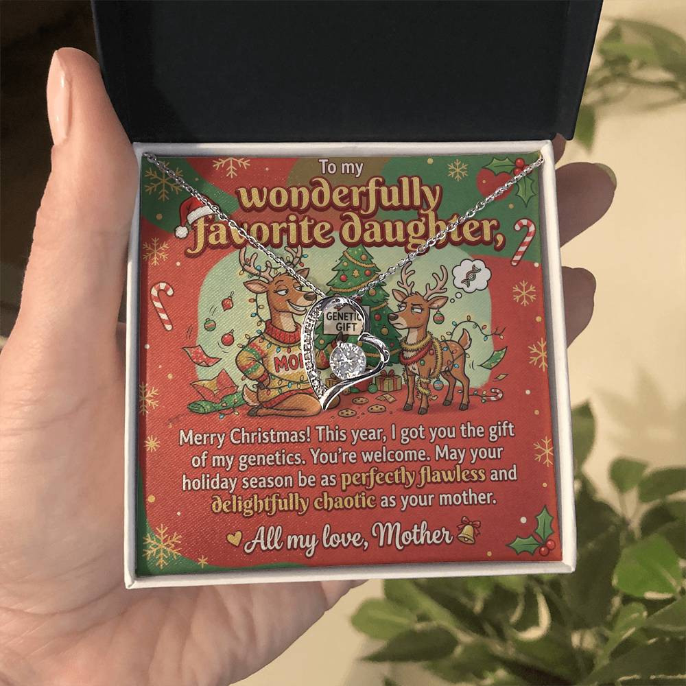 To My Daughter Necklace From Mother, Funny Christmas Gift, Holiday Gift for Daughter, Humorous Message Card, Love Knot Necklace-LKN64727