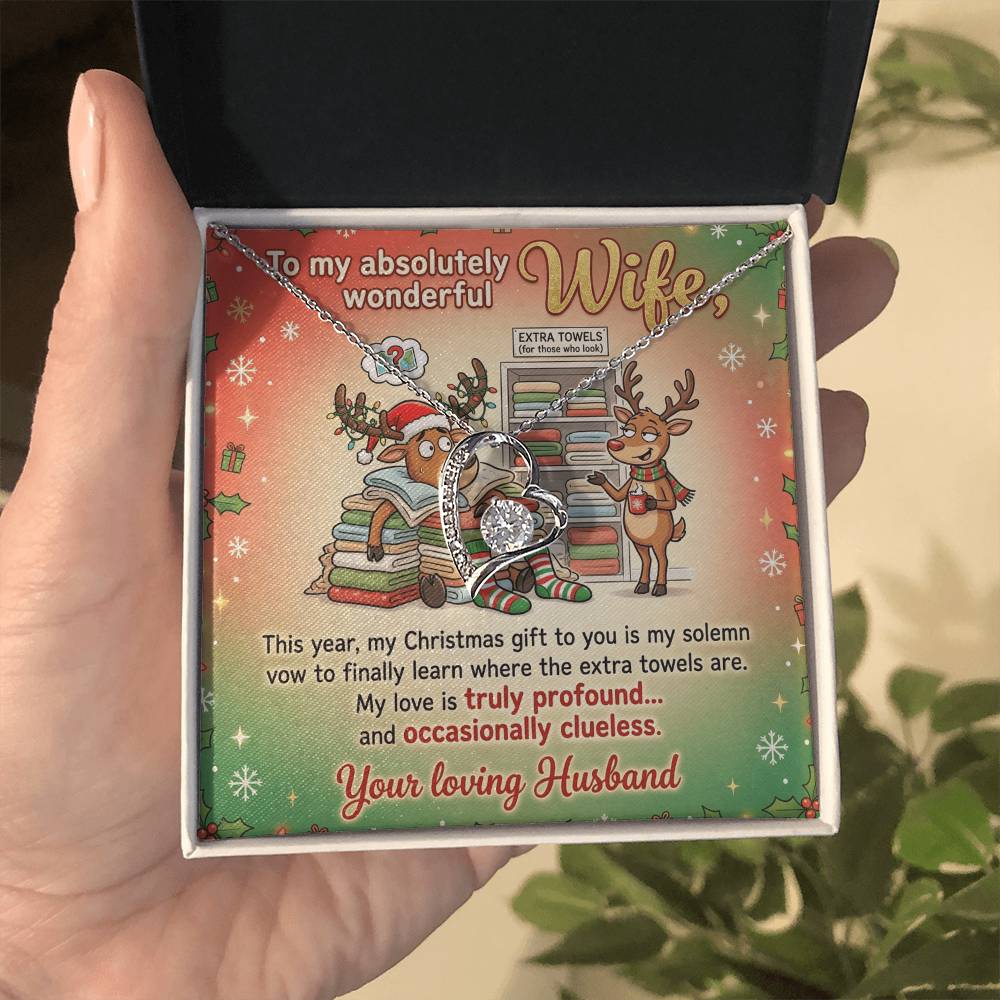 To My Wife Necklace From Husband, Funny Christmas Gift for Her - Extra Towels Joke, Love Knot Necklace-LKN33390