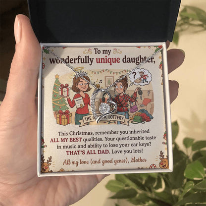 To My Daughter Necklace From Mother, Funny Christmas Gift For Daughter From Mom, Unique Birthday Gift - Love Knot Necklace-LKN19665