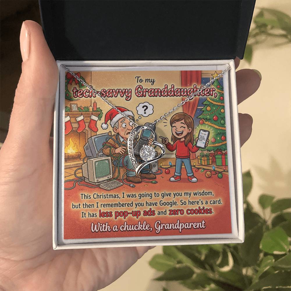 To My Granddaughter Necklace From Grandparent - Funny Christmas Gift, Humorous Tech-Savvy Granddaughter Xmas Present - Love Knot Necklace-LKN45469