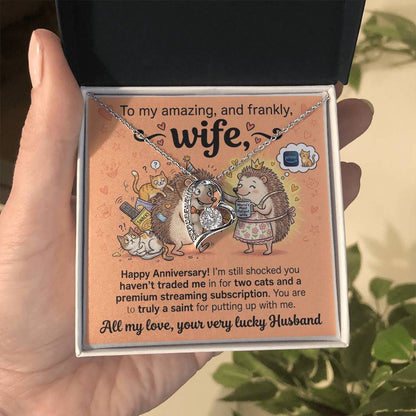 To My Wife Necklace From Husband, Happy Anniversary Gift for Wife, Funny Cat Themed Jewelry Gift, Love Knot Necklace-LKN90364