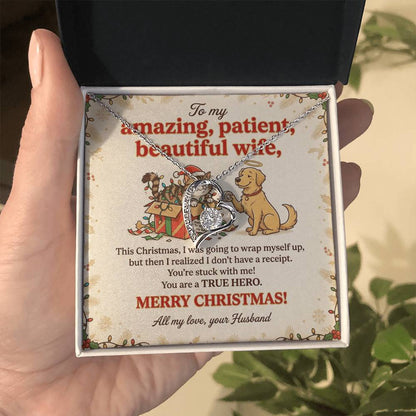 To My Wife Necklace From Husband, Funny Christmas Gift, Gift for Her, You are a True Hero, Love Knot Necklace-LKN13751