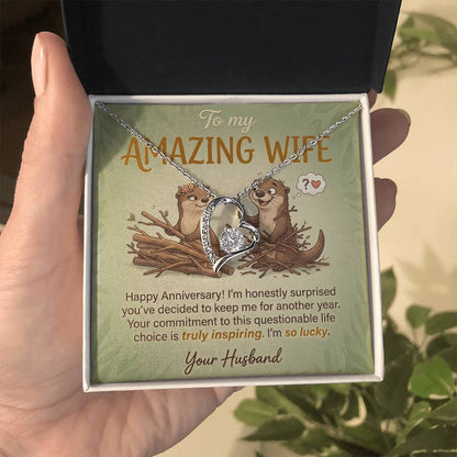 To My Wife Necklace From Husband, Funny Anniversary Gift For Her, I'm So Lucky - Love Knot Necklace-LKN13584