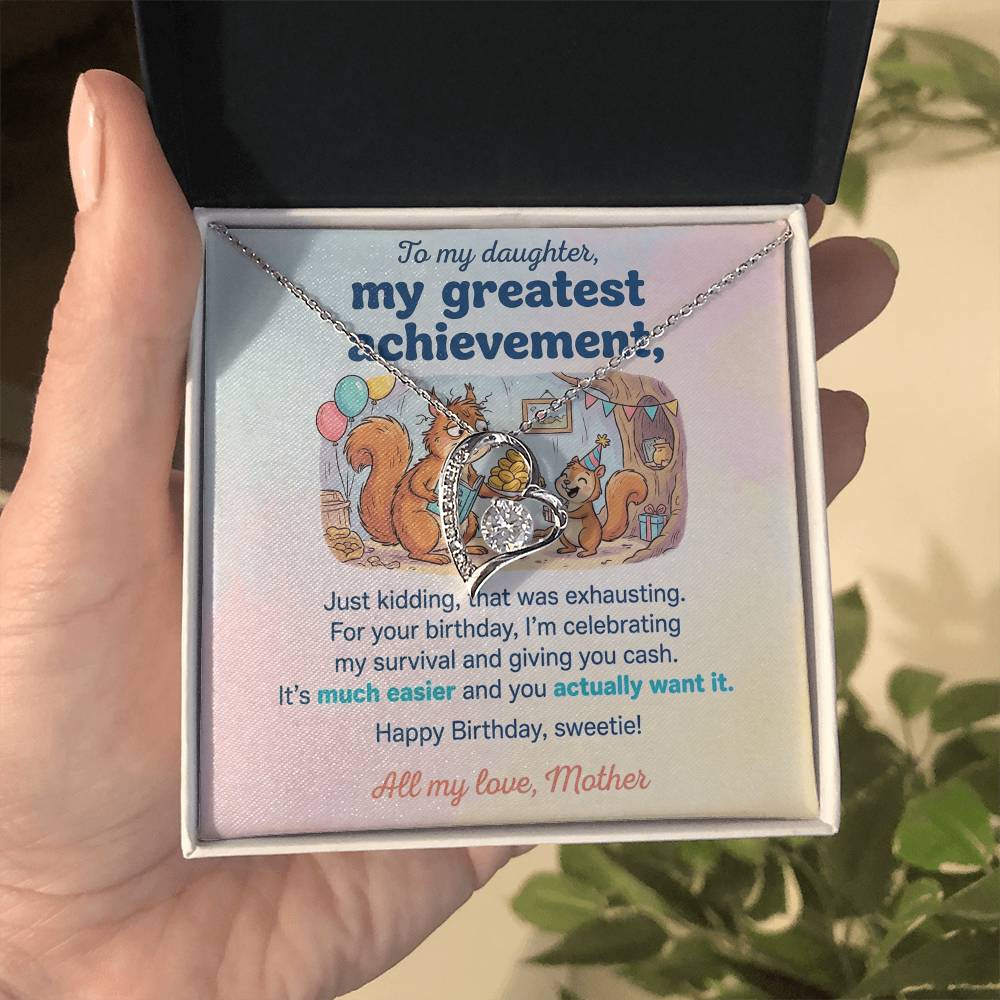 To My Daughter Necklace From Mother, Funny Birthday Gift, Humorous Daughter Gift from Mom, Happy Birthday Sweetie, Love Knot Necklace-LKN83436