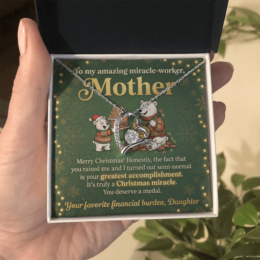 To My Mother Necklace From Daughter, Funny Christmas Gift For Mom, Miracle Worker, Love Knot Necklace-LKN32982