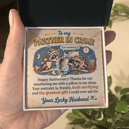 To My Partner In Crime Necklace From Husband, Funny Anniversary Gift for Wife, Romantic Husband to Wife Gift, Love Knot Necklace-LKN62891