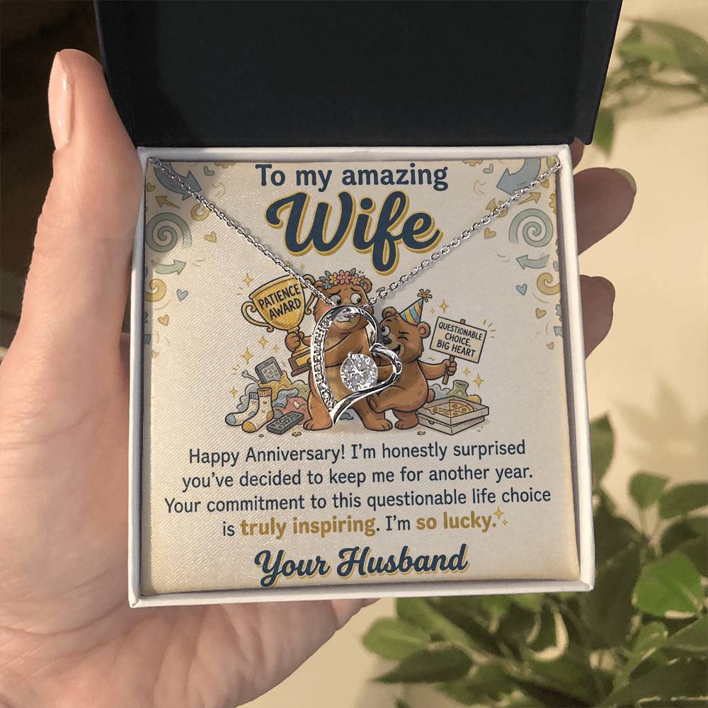 To My Wife Necklace From Husband - Funny Anniversary Gift for Her, Humorous Jewelry Gift from Hubby Love Knot Necklace-LKN44773