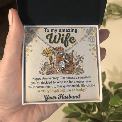 To My Wife Necklace From Husband - Funny Anniversary Gift for Her, Humorous Jewelry Gift from Hubby Love Knot Necklace-LKN44773
