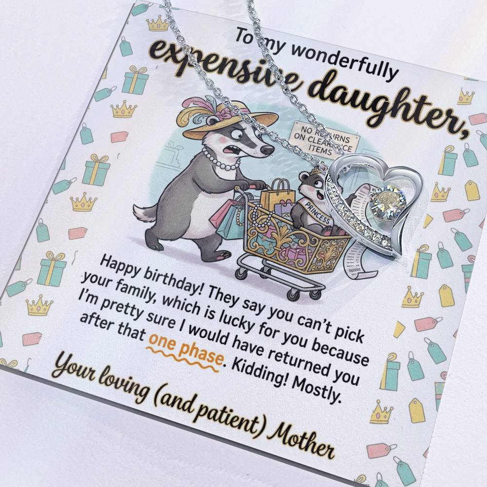 To My Daughter Necklace From Mother, Funny Happy Birthday Gift, Sentimental Gift for Daughter from Mom, Expensive Daughter, Love Knot Necklace-LKN83459