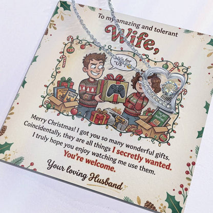 To My Wife Necklace From Husband, Funny Christmas Gift for Your Amazing and Tolerant Wife, Holiday Gift Idea, Love Knot Necklace-LKN59643