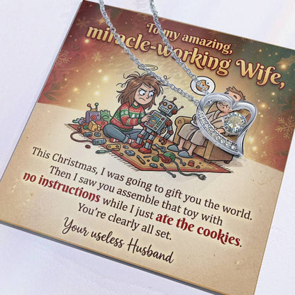 To My Wife Necklace From Husband, Funny Christmas Gift For Her, Miracle-Working Wife, Holiday Gift, Love Knot Necklace-LKN55827