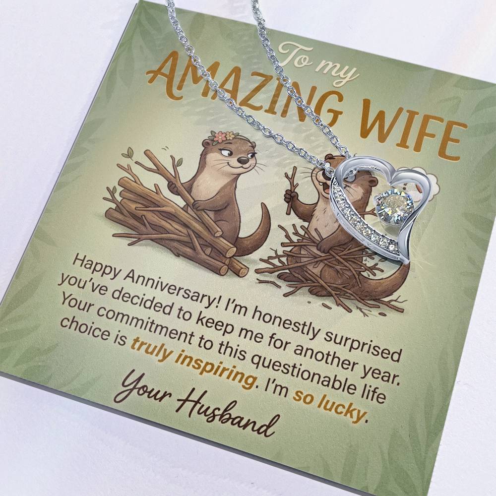 To My Wife Necklace From Husband, Funny Anniversary Gift For Her, I'm So Lucky - Love Knot Necklace-LKN13584