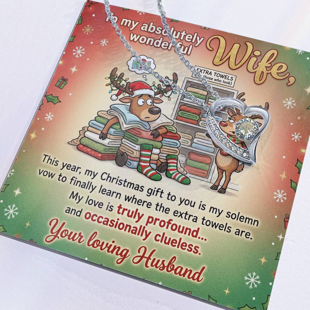 To My Wife Necklace From Husband, Funny Christmas Gift for Her - Extra Towels Joke, Love Knot Necklace-LKN33390
