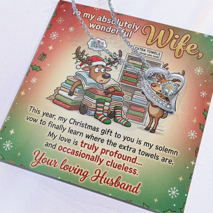To My Wife Necklace From Husband, Funny Christmas Gift for Her - Extra Towels Joke, Love Knot Necklace-LKN33390