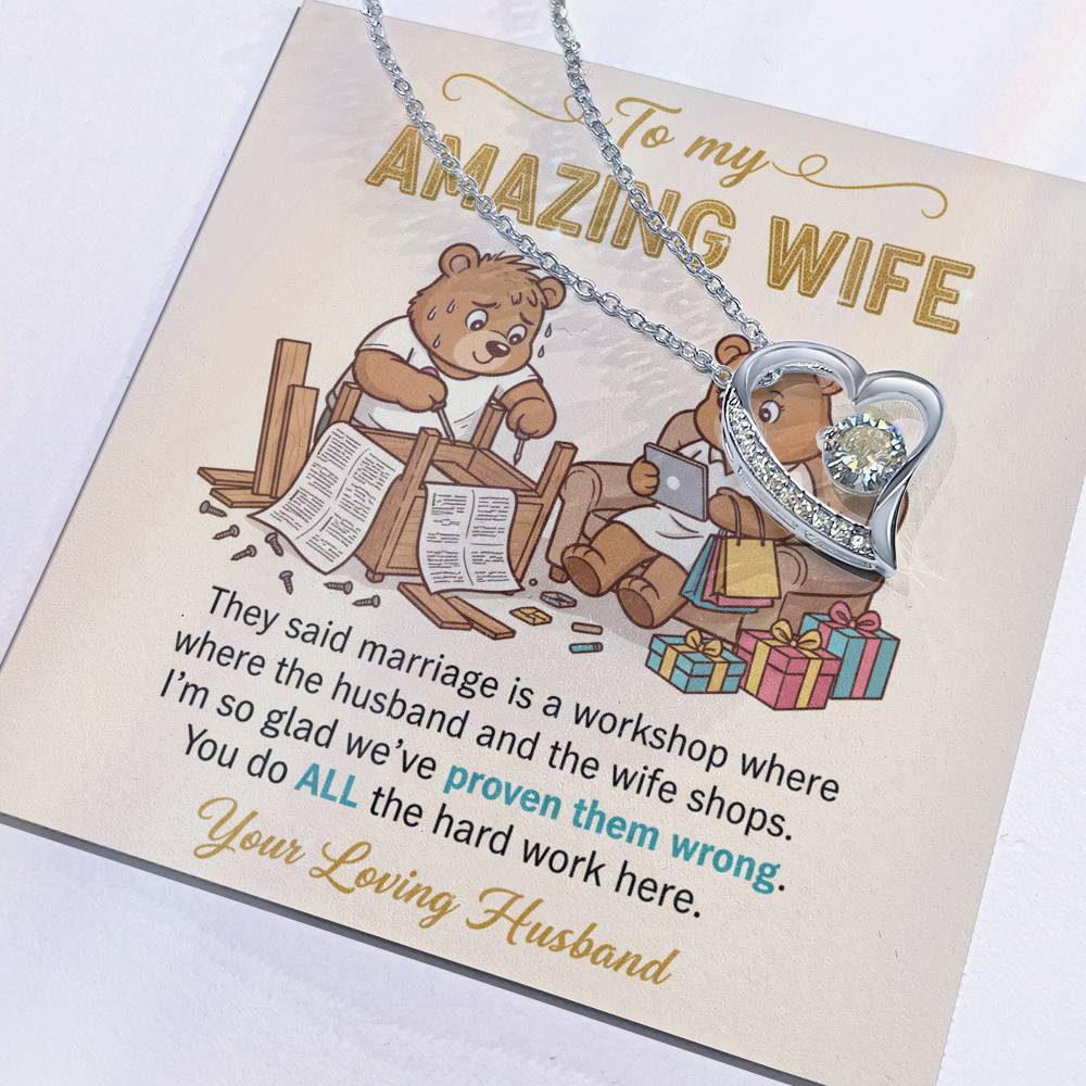 To My Wife Necklace From Husband, Funny Anniversary Gift, Birthday Gift Idea for Her, You Do All The Hard Work, Love Knot Necklace-LKN86738