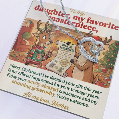 To My Daughter Necklace From Mother, Funny Christmas Gift, Official Forgiveness For Teenage Years, Gift for Daughter, Love Knot Necklace-LKN12006