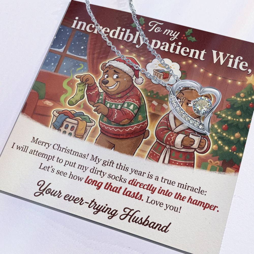 To My Incredibly Patient Wife Necklace From Husband, Funny Christmas Gift, Humorous Holiday Present - Love Knot Necklace-LKN90892