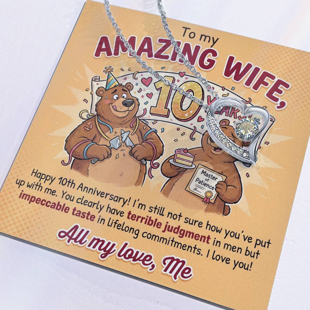 To My Wife Necklace From Husband, 10th Anniversary Gift for Her, Funny Romantic Message Card - Love Knot Necklace-LKN83800