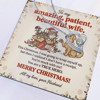 To My Wife Necklace From Husband, Funny Christmas Gift, Gift for Her, You are a True Hero, Love Knot Necklace-LKN13751