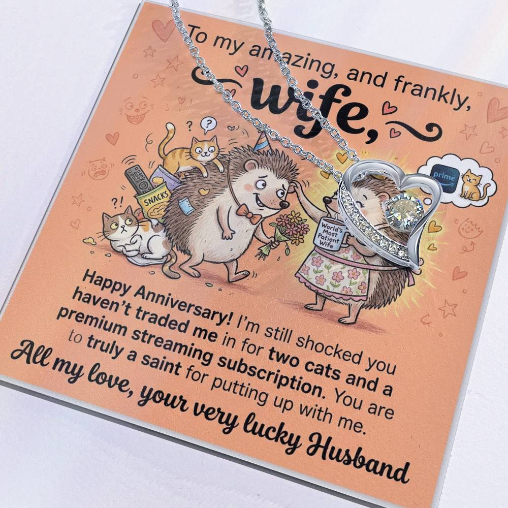 To My Wife Necklace From Husband, Happy Anniversary Gift for Wife, Funny Cat Themed Jewelry Gift, Love Knot Necklace-LKN90364