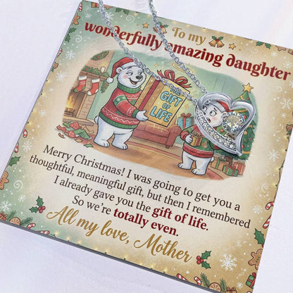 To My Daughter Necklace From Mother, Funny Christmas Gift, Mom to Daughter Holiday Present, Gift of Life Joke, Love Knot Necklace-LKN47120