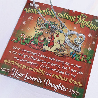 To My Mother Necklace From Daughter, Funny Christmas Gift for Mom, Holiday Jewelry Gift, Endless Drama - Love Knot Necklace-LKN21923