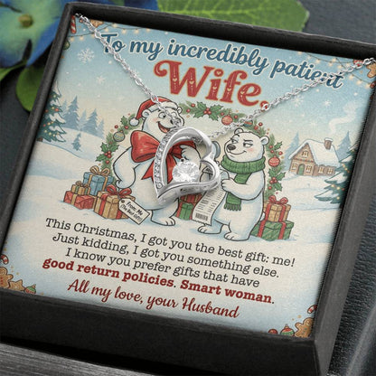 To My Wife Necklace From Husband, Funny Christmas Gift for Her, Incredibly Patient Wife, Holiday Jewelry - Love Knot Necklace-LKN77786