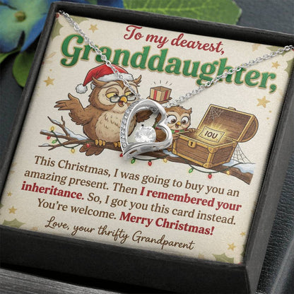 To My Granddaughter Necklace From Grandparent - Funny Christmas Gift, Thrifty Grandparent Inheritance Joke, Love Knot Necklace-LKN22401
