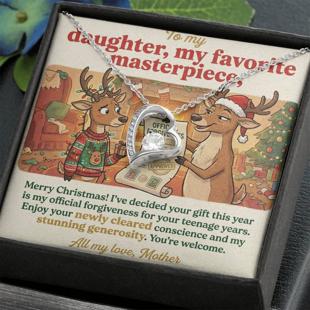 To My Daughter Necklace From Mother, Funny Christmas Gift, Official Forgiveness For Teenage Years, Gift for Daughter, Love Knot Necklace-LKN12006