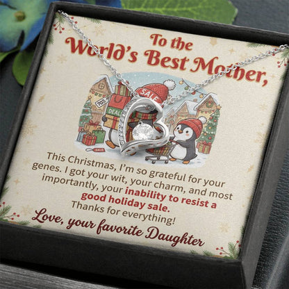 To My Mother Necklace From Daughter, Funny Christmas Gift For Mom, World's Best Mother, Birthday Gift Idea, Love Knot Necklace-LKN25516