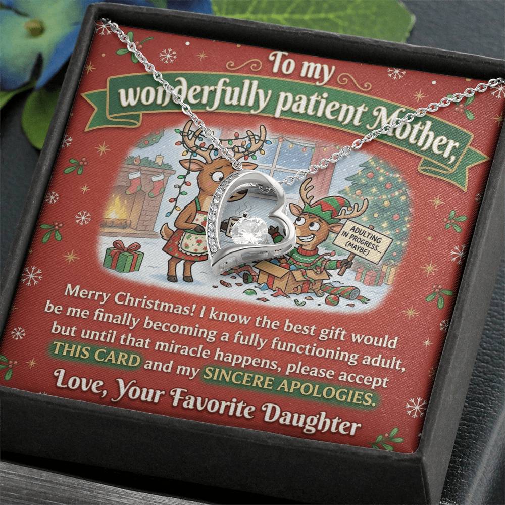 To My Mother Necklace From Daughter, Funny Christmas Gift for Mom, Adulting In Progress - Love Knot Necklace-LKN99492