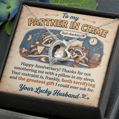 To My Partner In Crime Necklace From Husband, Funny Anniversary Gift for Wife, Romantic Husband to Wife Gift, Love Knot Necklace-LKN62891
