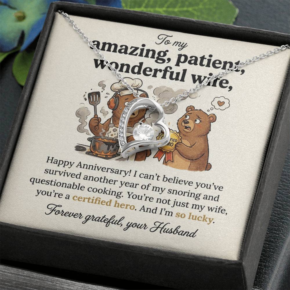 To My Wife Necklace From Husband, Funny Anniversary Gift, Certified Hero Wife Present, Love Knot Necklace-LKN59487