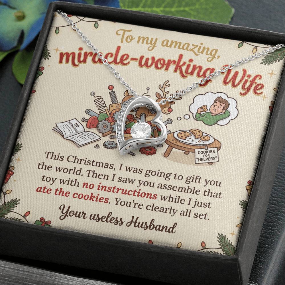 To My Wife Necklace From Husband, Funny Christmas Gift For Her, Miracle-Working Wife, Love Knot Necklace-LKN74647