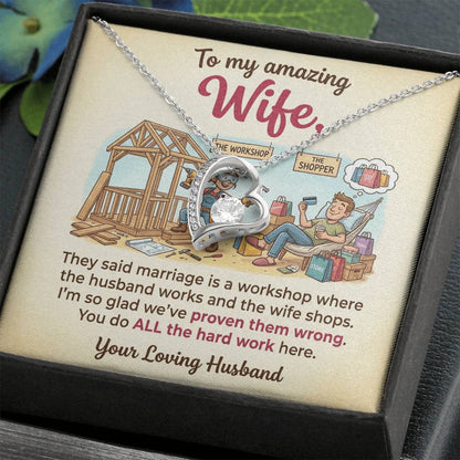 To My Wife Necklace From Husband, Funny Marriage Gift, Anniversary Gift for Wife, You Do All The Hard Work, Love Knot Necklace-LKN44705