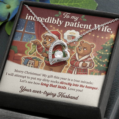 To My Incredibly Patient Wife Necklace From Husband, Funny Christmas Gift, Humorous Holiday Present - Love Knot Necklace-LKN90892