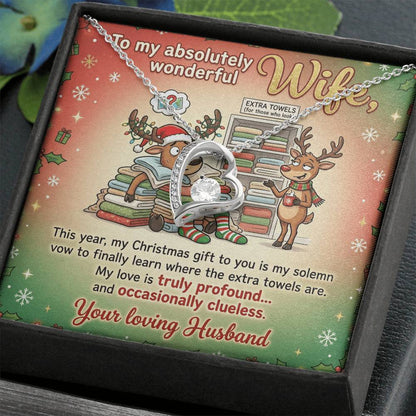 To My Wife Necklace From Husband, Funny Christmas Gift for Her - Extra Towels Joke, Love Knot Necklace-LKN33390