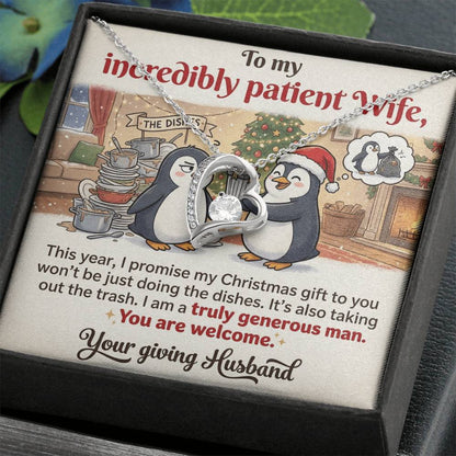 To My Wife Necklace From Husband, Funny Christmas Gift for Incredibly Patient Wife, Love Knot Necklace-LKN13588