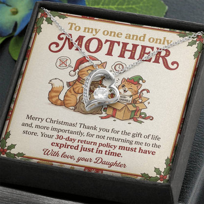 To My Mother Necklace From Daughter, Funny Christmas Gift for Mom, Birthday Present, 30-Day Return Policy Expired Joke, Love Knot Necklace-LKN84336