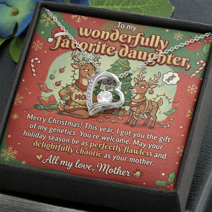 To My Daughter Necklace From Mother, Funny Christmas Gift, Holiday Gift for Daughter, Humorous Message Card, Love Knot Necklace-LKN64727