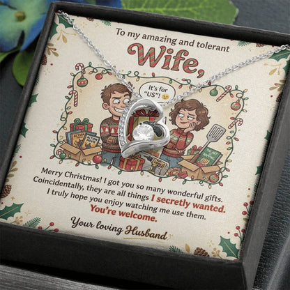 To My Wife Necklace From Husband, Funny Christmas Gift for Your Amazing and Tolerant Wife, Holiday Gift Idea, Love Knot Necklace-LKN59643