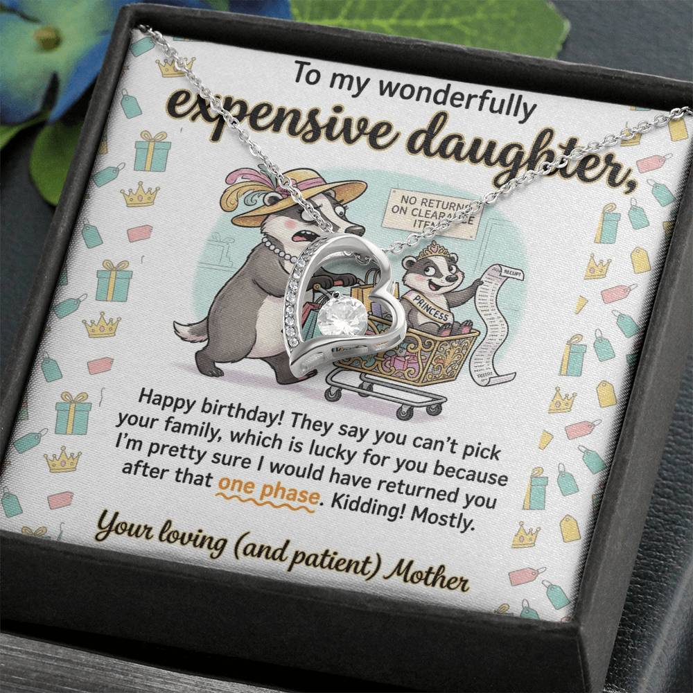 To My Daughter Necklace From Mother, Funny Happy Birthday Gift, Sentimental Gift for Daughter from Mom, Expensive Daughter, Love Knot Necklace-LKN83459