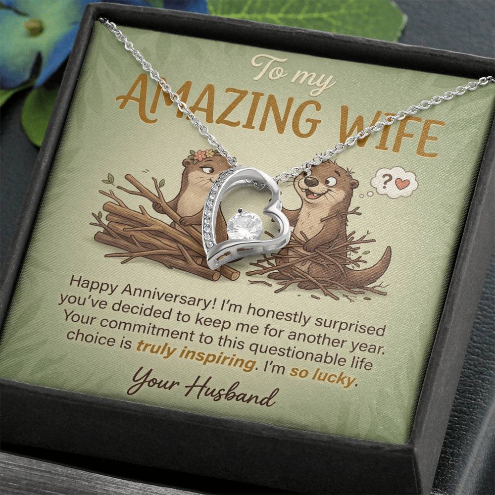To My Wife Necklace From Husband, Funny Anniversary Gift For Her, I'm So Lucky - Love Knot Necklace-LKN13584